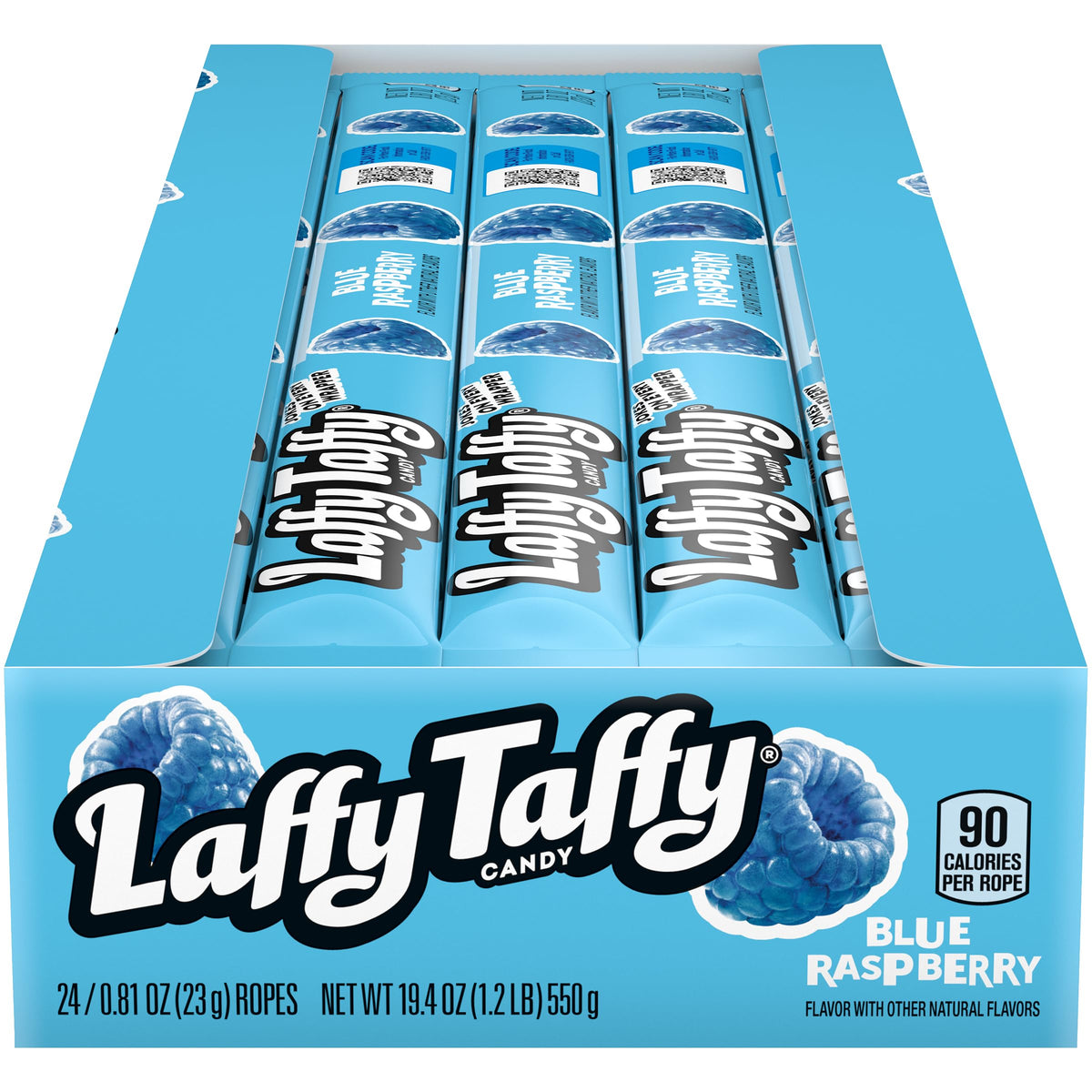 The Hampton Popcorn Blue Raspberry Taffy Rope 24-pack display for events and gifting.