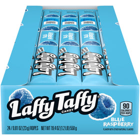 The Hampton Popcorn Blue Raspberry Taffy Rope 24-pack display for events and gifting.