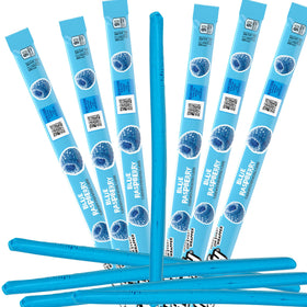 The Hampton Popcorn Blue Raspberry Taffy Rope front view, vibrant color and chewy texture.