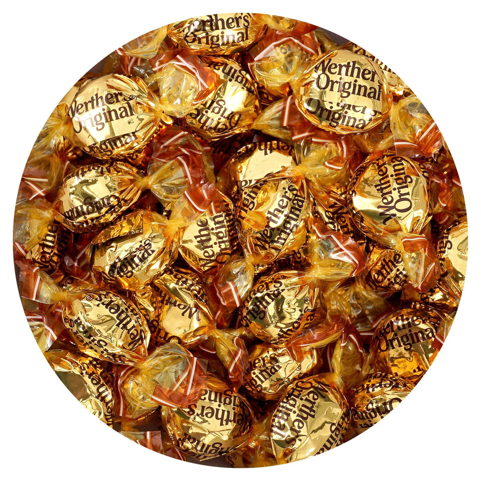 The Hampton Popcorn & Candy Co Werther's Original packaging for easy sharing.