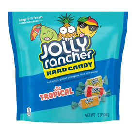 The Hampton Popcorn Company Jolly Ranchers tropical bag packaged for display