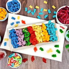 The Hampton Popcorn Company rainbow gummy bears 2.2 lb bulk product, perfect for party favors.