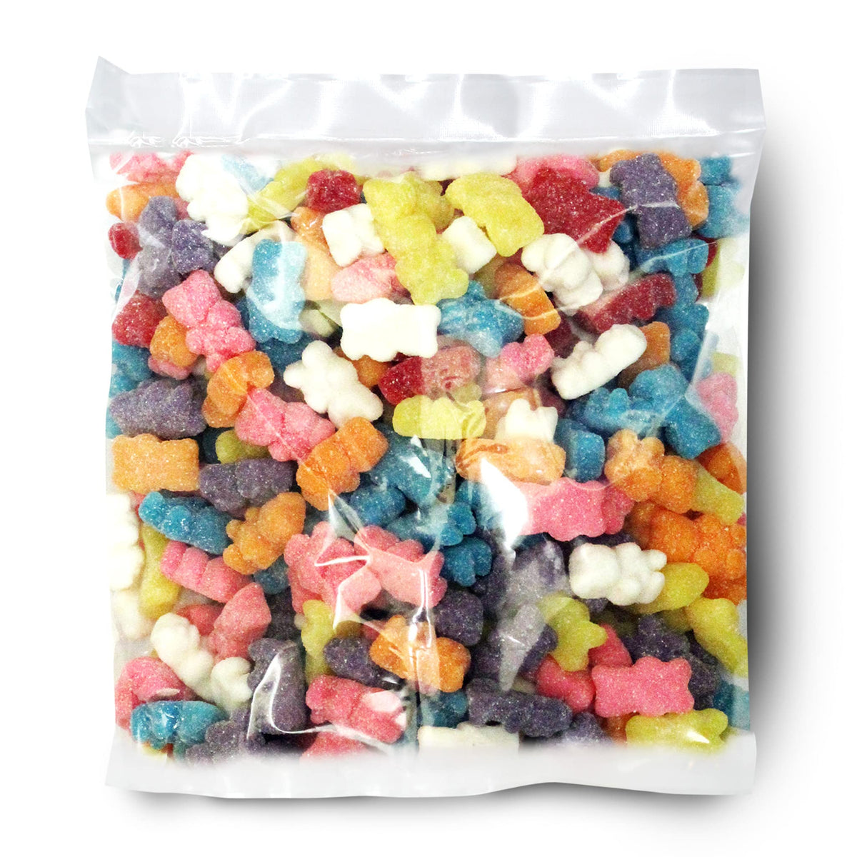 The Hampton Popcorn Company rainbow gummy bears packaging highlights bulk 2.2 lb size for events.