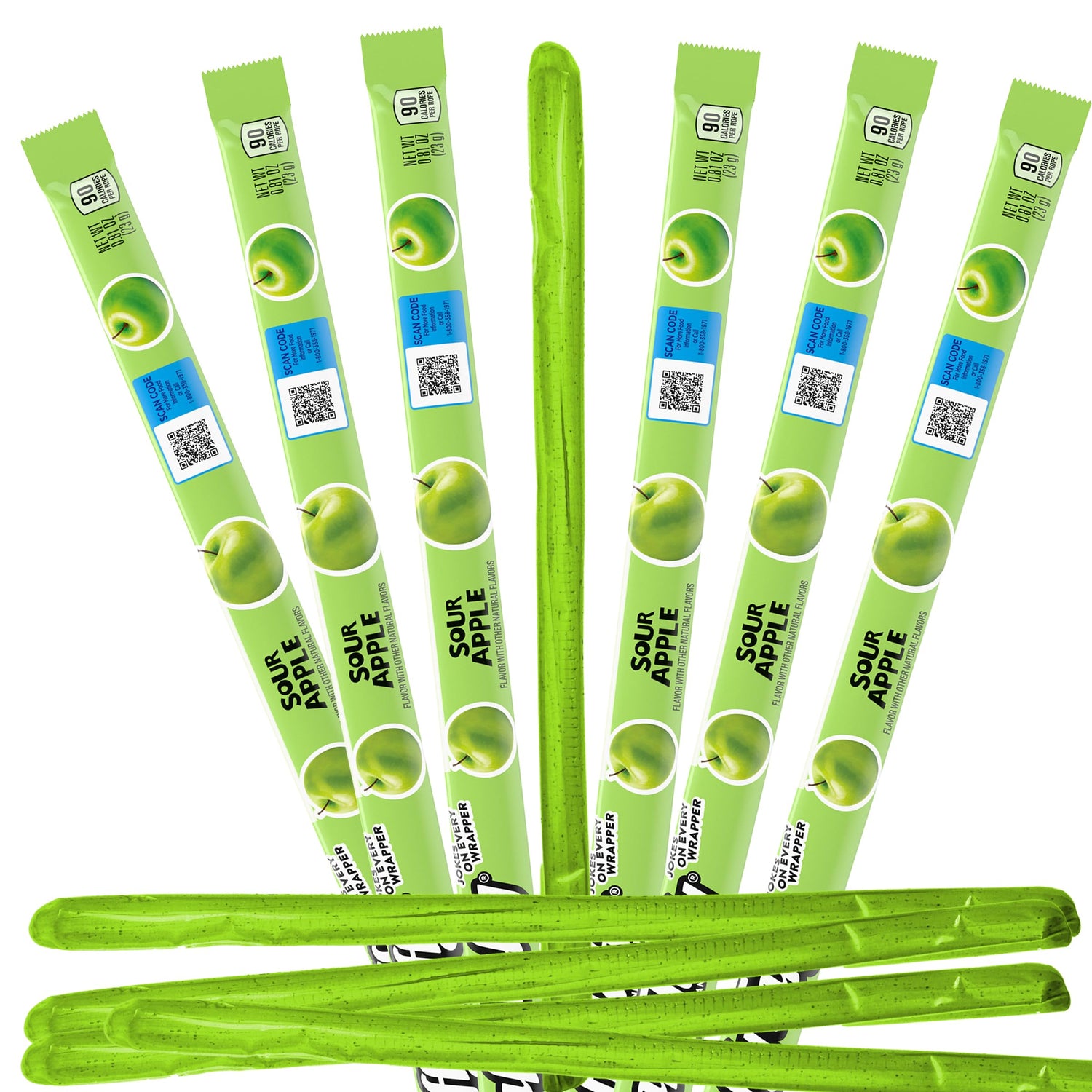 The Hampton Popcorn Company Sour Apple Laffy Taffy Rope Candy in 24-pack, ideal for parties and snacking.