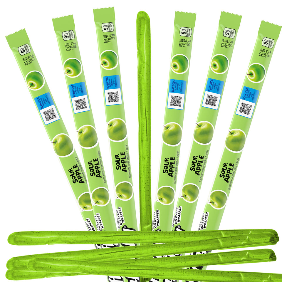 The Hampton Popcorn Company Sour Apple Laffy Taffy Rope Candy in 24-pack, ideal for parties and snacking.