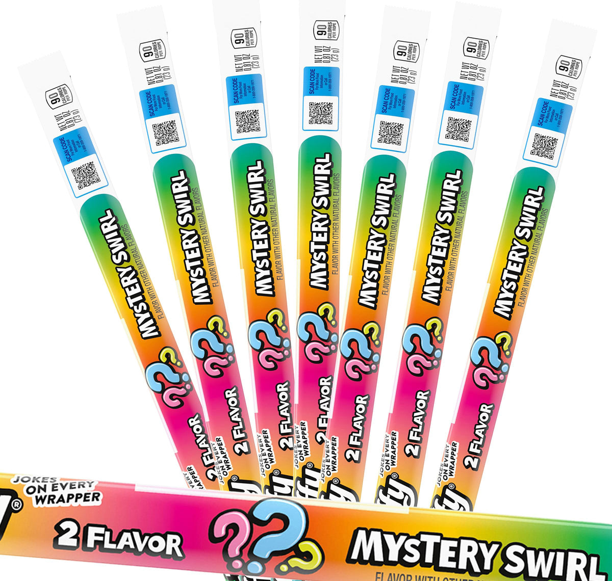 The Hampton Popcorn Company Laffy Mystery Swirl Taffy Rope, individually wrapped and ideal for parties.