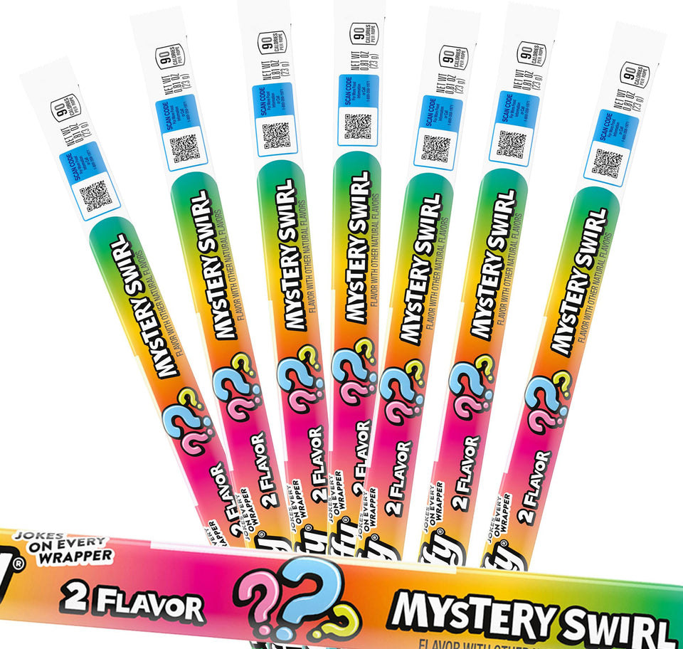 The Hampton Popcorn Company Laffy Mystery Swirl Taffy Rope, individually wrapped and ideal for parties.
