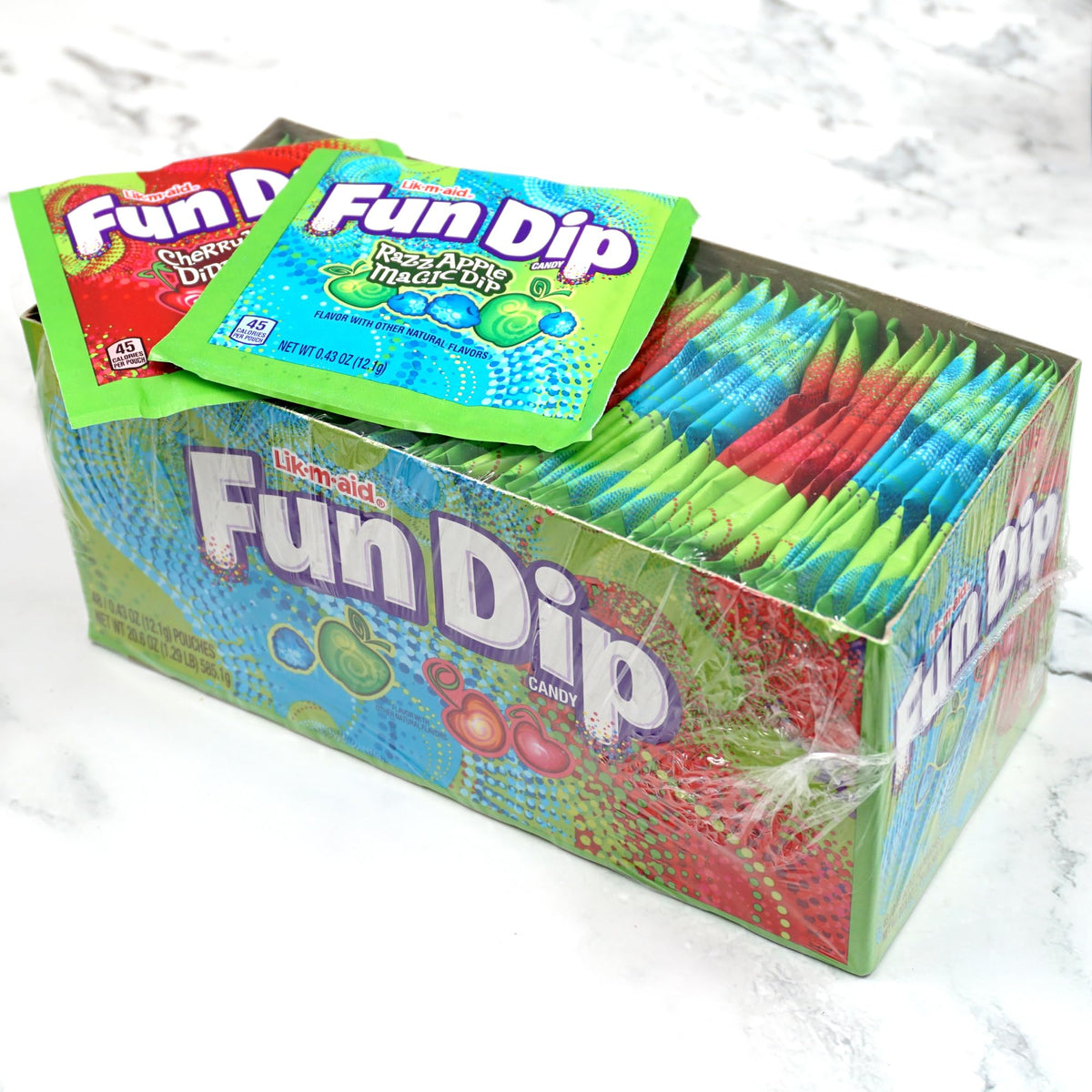 Blue Razz Magic Dip packets add colorful flair to celebrations.