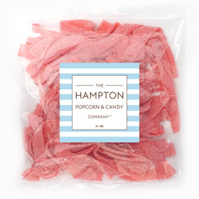 The Hampton Strawberry Sour Belts close-up showing chewy texture.
