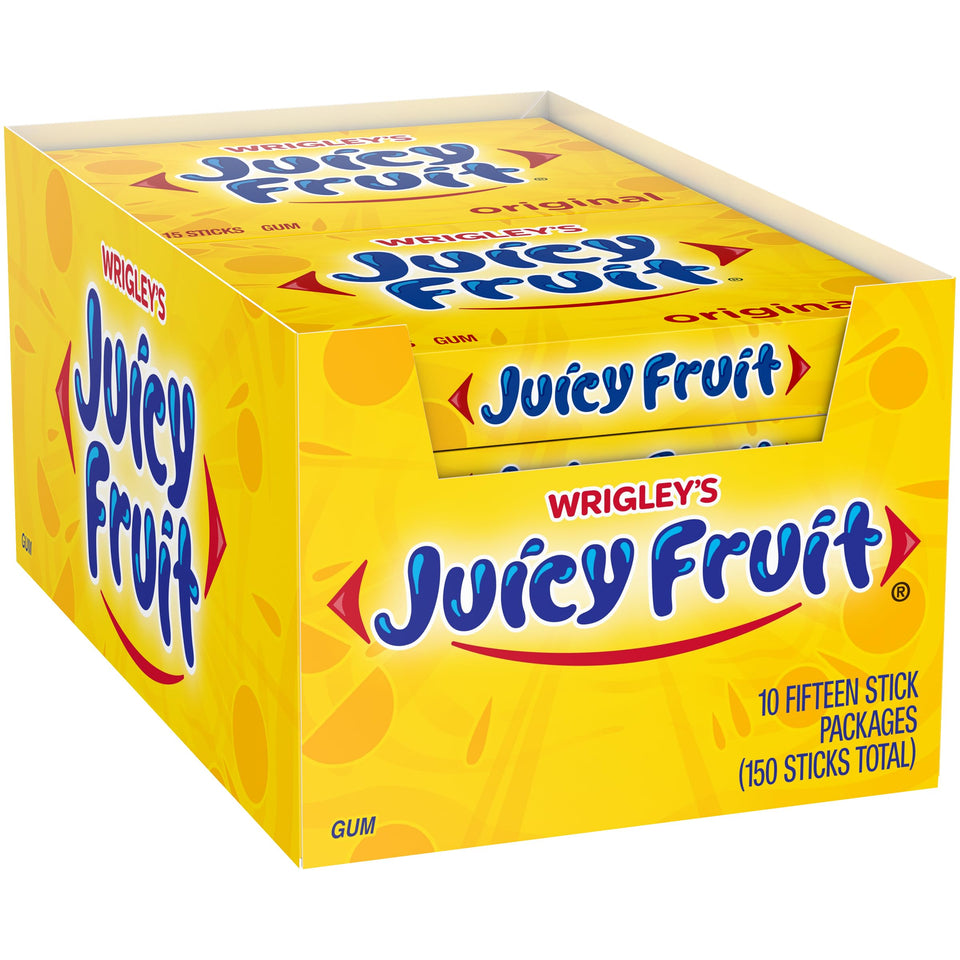 The Hampton Candy Company Wrigley Juicy Fruit gum 150 sticks in 10 packs for sharing.