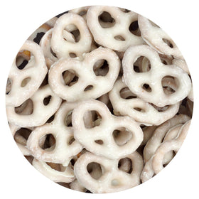 The Hampton Yogurt Pretzels bulk bag with vanilla coating, ideal for party snack platters.