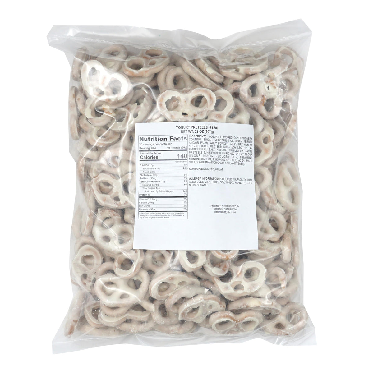 The Hampton Yogurt Pretzels vanilla-coating closeup, a tasty treat for sharing at gatherings.