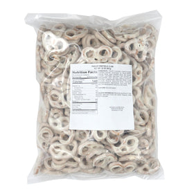 The Hampton Yogurt Pretzels vanilla-coating closeup, a tasty treat for sharing at gatherings.