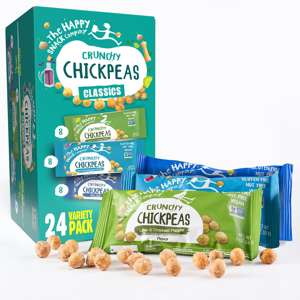 The Happy Snack Company Crunchy Chickpeas Classics Lime Cracked Pepper: zesty crunch with protein.