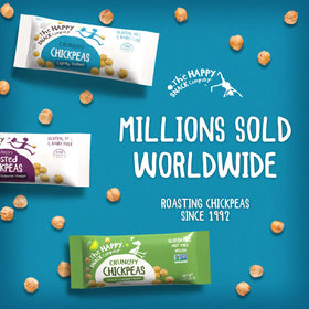The Happy Snack Company Crunchy Chickpeas on office desk – ideal work snack.