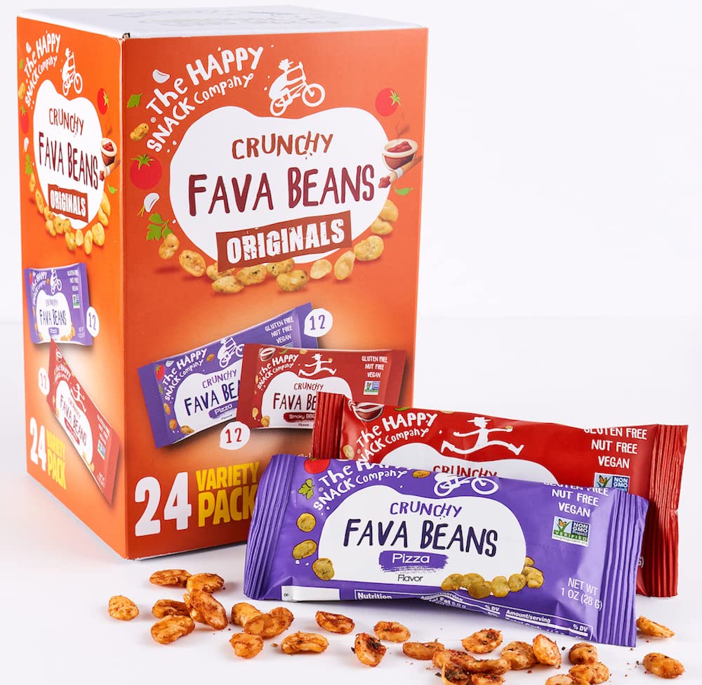 The Happy Snack Company smoky BBQ fava beans close-up, rich barbecue flavor.