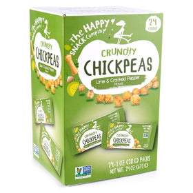 The Happy Snack Company lime-cracked-pepper roasted chickpeas ready to snack.