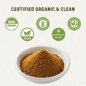 The Holly Tree Organic Cumin Powder jar label shows organic and kosher credentials