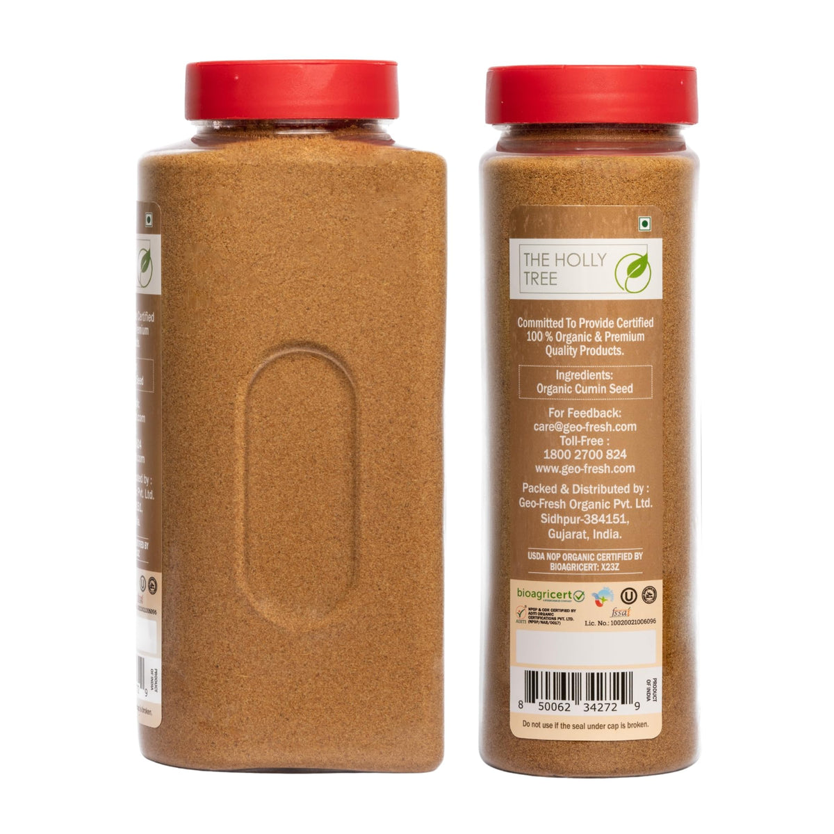 The Holly Tree Organic Cumin Powder packaging preserved on counter