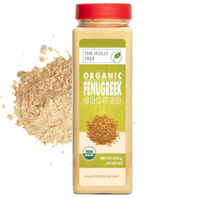 The Holly Tree fenugreek powder jar front, ideal for cooking and flavor enhancement.