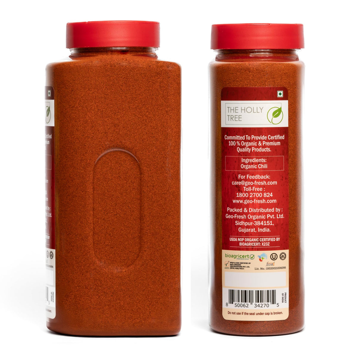Close-up of jar lid and label from The Holly Tree cayenne pepper powder.