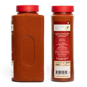 Close-up of jar lid and label from The Holly Tree cayenne pepper powder.