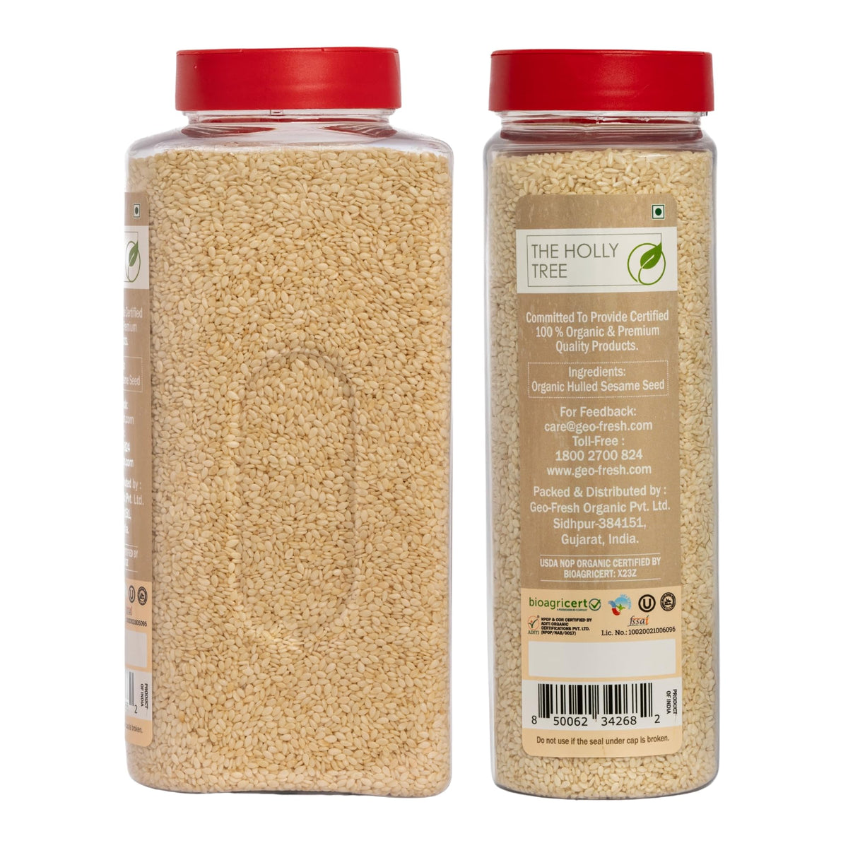 The Holly Tree Organic Hulled Sesame Seeds in a kitchen scene showcase gluten-free versatility.