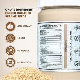 The Holly Tree Organic Tahini Paste hulled seeds yield creamy paste, ideal for dressings.