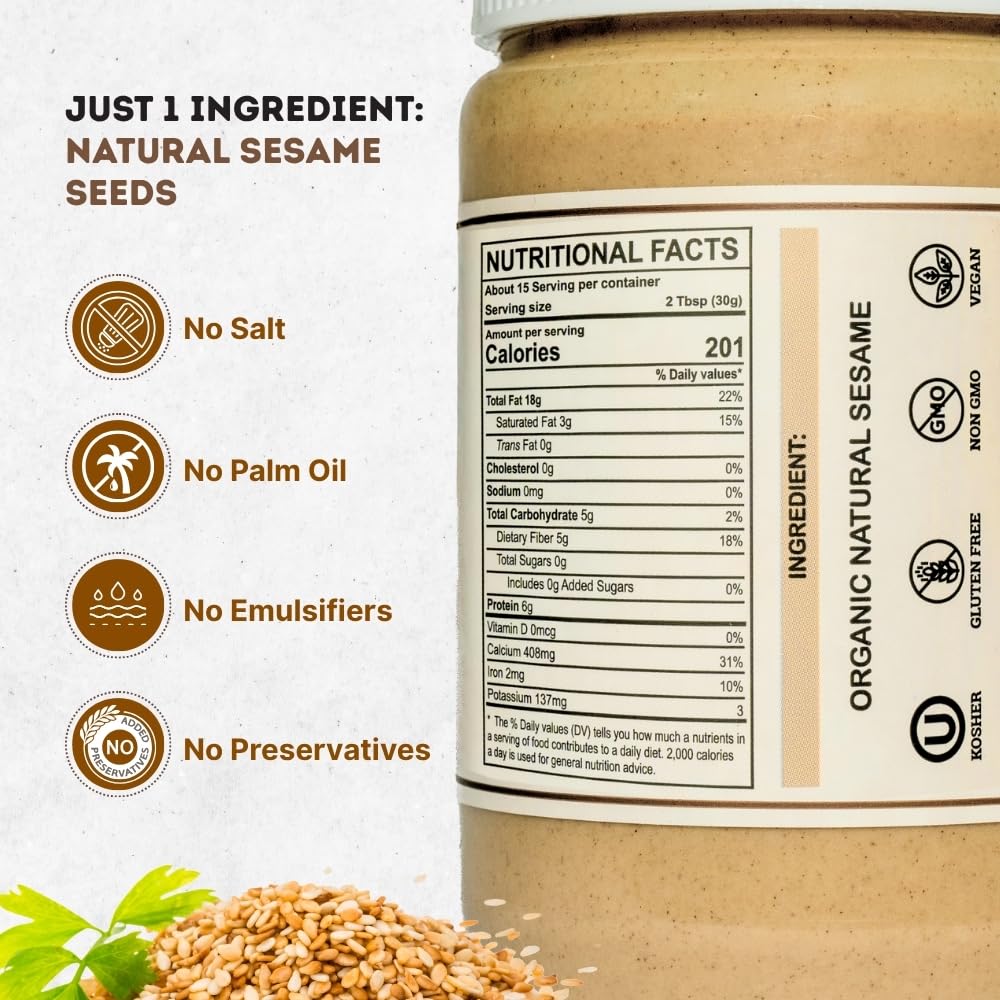 The Holly Tree Unhulled Tahini label close-up showing organic certification