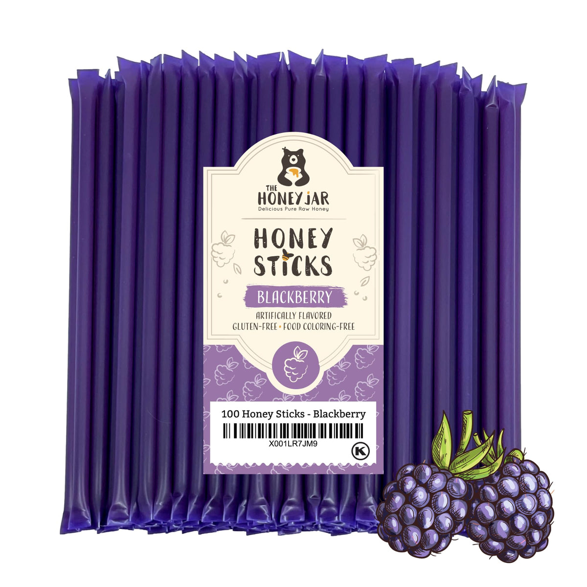 The Honey Jar blackberry flavored honey sticks in premium packaging for on-the-go sweetness.
