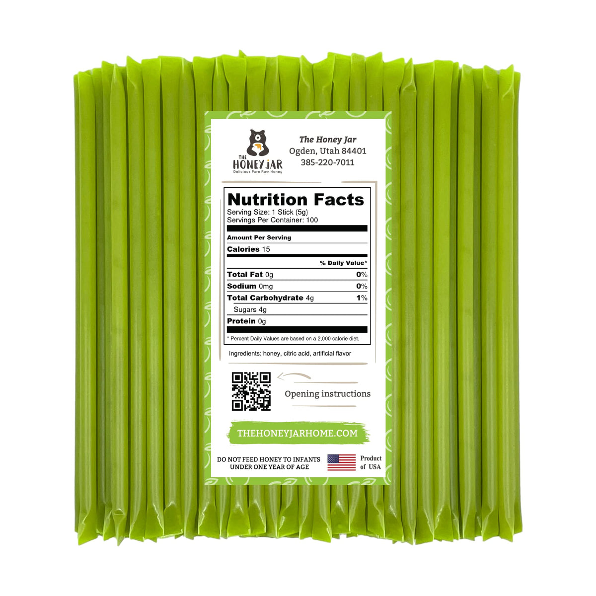 The Honey Jar Green Apple honey stick is perfect as a grab-and-go snack.