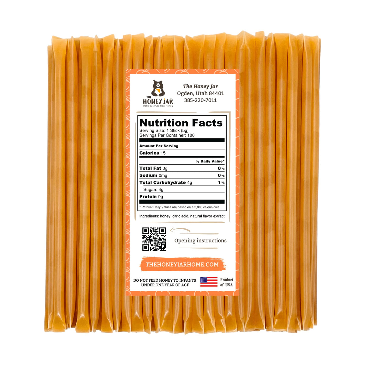 The Honey Jar peach honey stick sweetens coffee with peach zest.