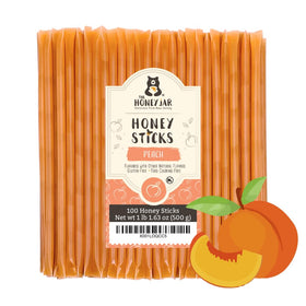 The Honey Jar peach honey stick enhancing tea with natural peach flavor.