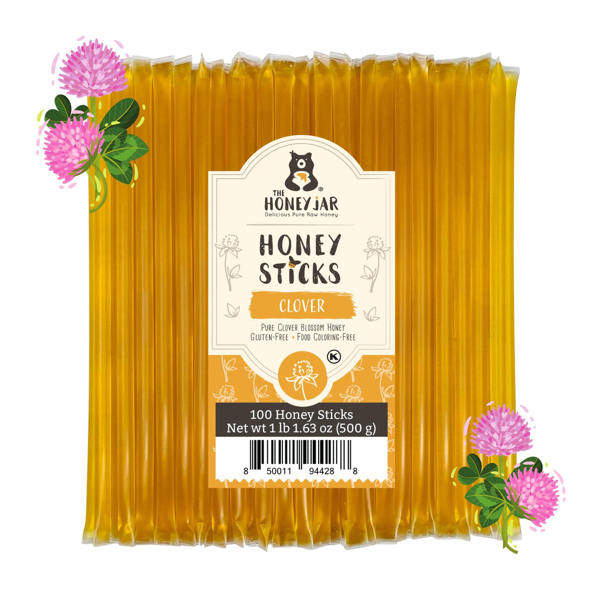 The Honey Jar Plain Honey Sticks packaging shows BPA-free convenience for on-the-go sweetness.