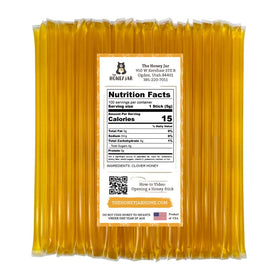 The Honey Jar Plain Honey Sticks per stick reveals pure clover honey in a portable straw.