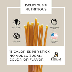The Honey Jar Plain Honey Sticks USA-made label highlights local sourcing and quality.