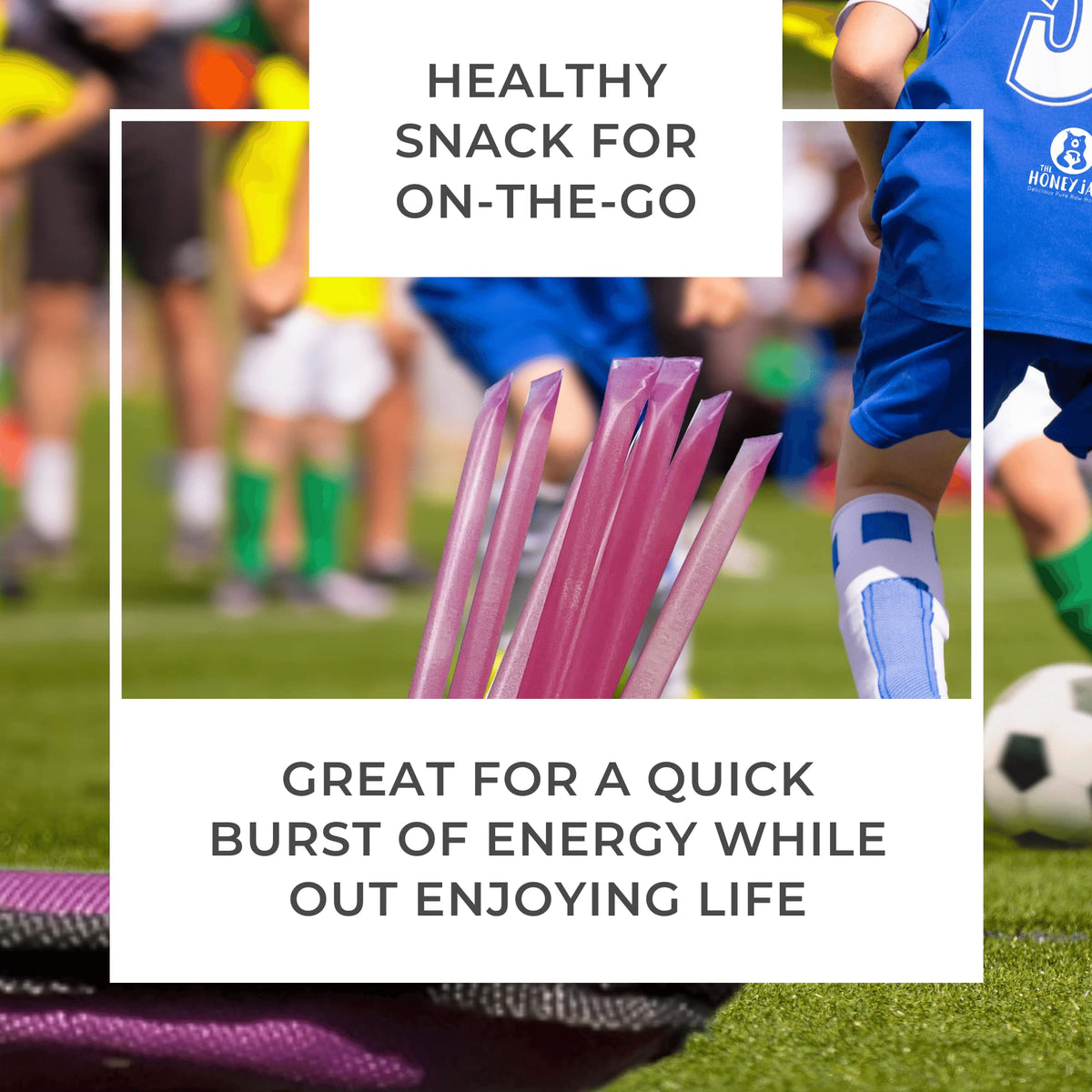 On-the-go packaging of The Honey Jar sticks showcasing BPA-free design.