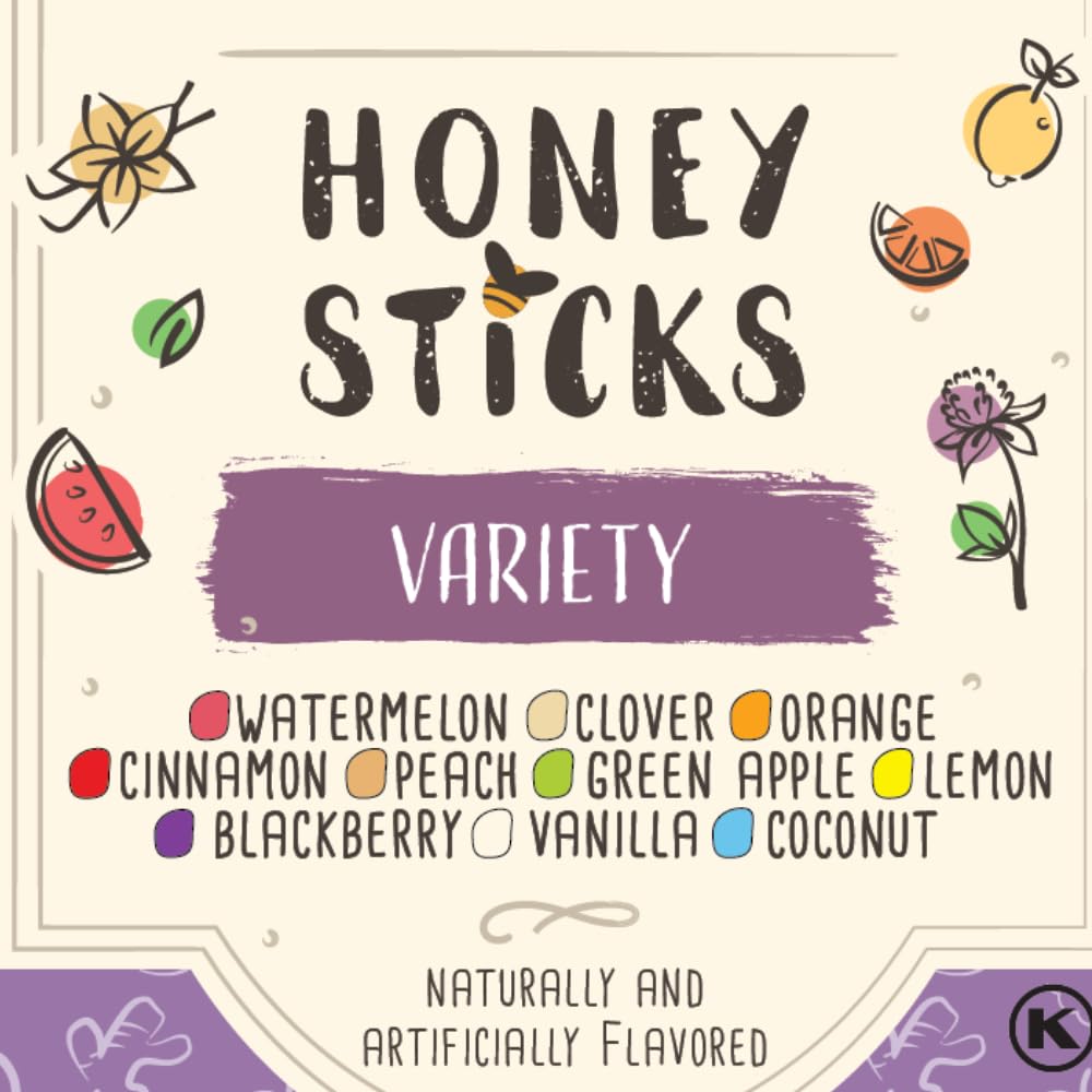 The Honey Jar honey sticks close-up reveals rich color and real clover honey flavor.