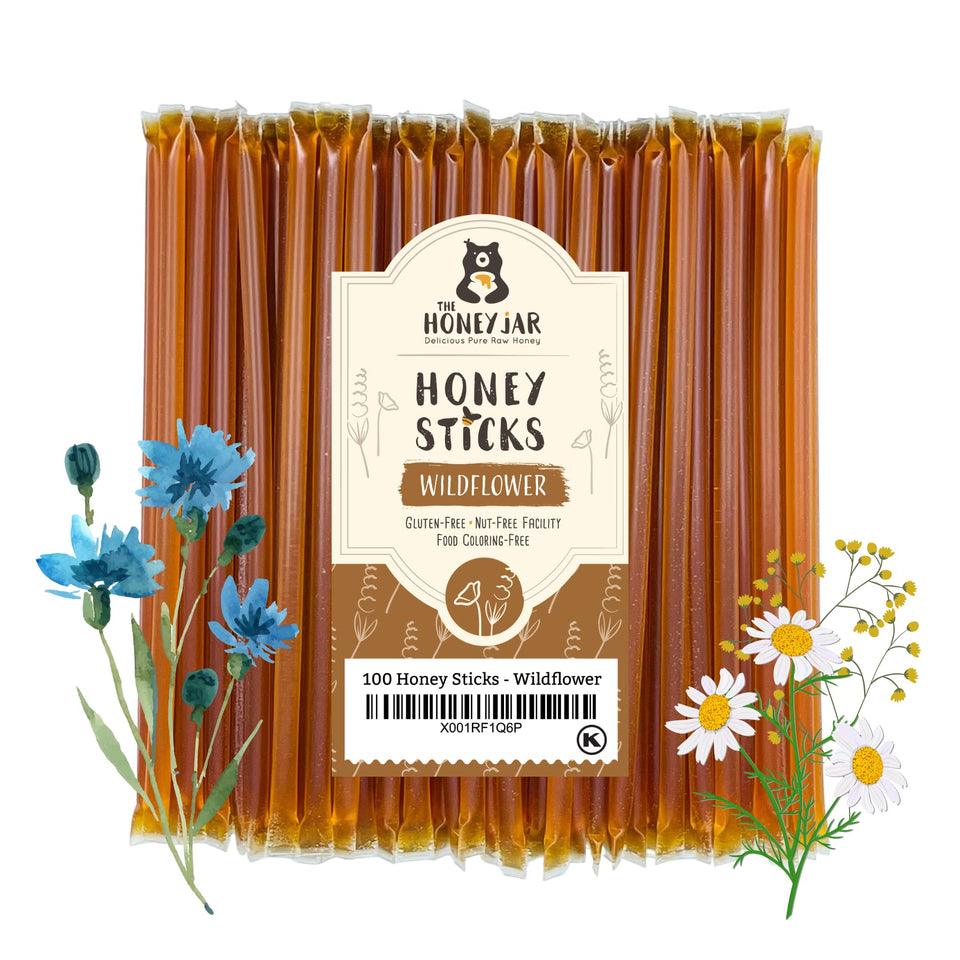 The Honey Jar Wildflower Honey Sticks pour into tea for natural flavor.