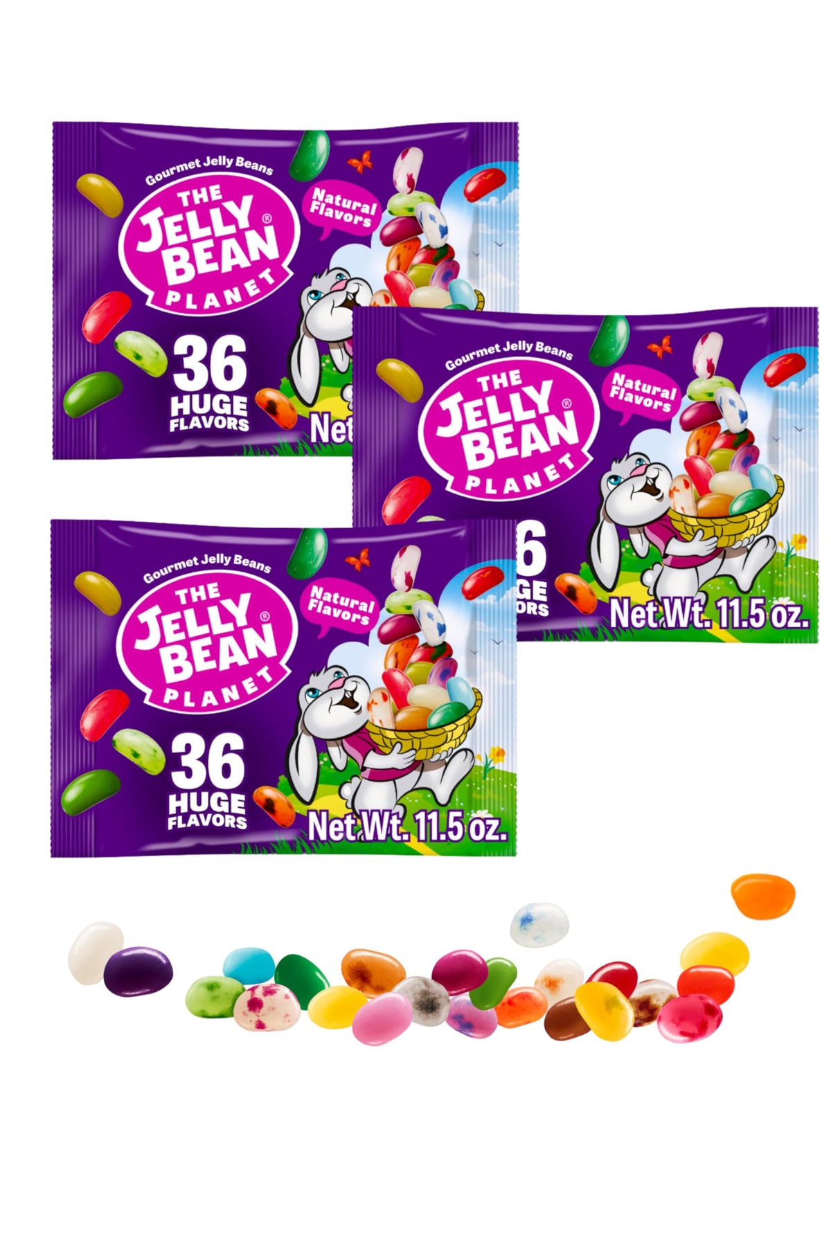 The Jelly Bean Planet Easter jelly beans in bunny-design packaging for festive gifting.