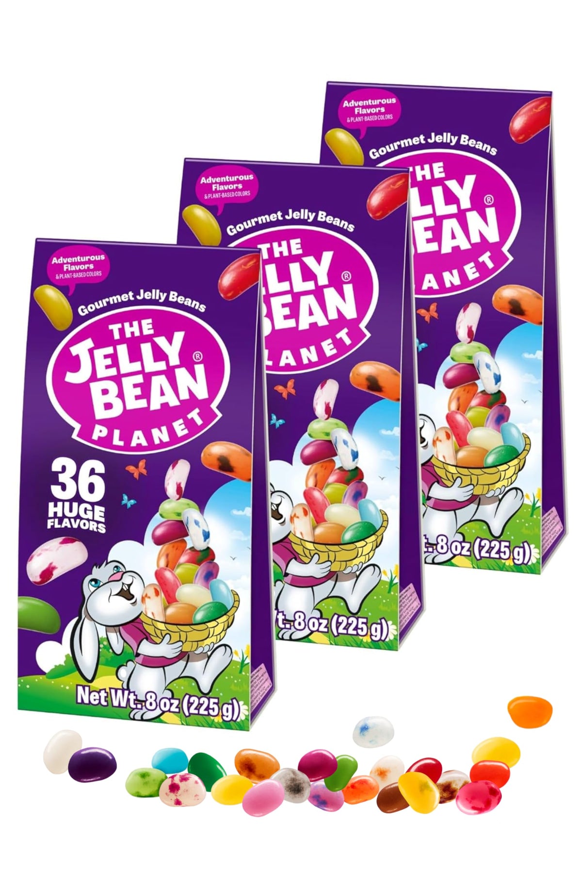 The Jelly Bean Planet Easter jelly beans in bunny packaging, ideal for baskets and celebrations.