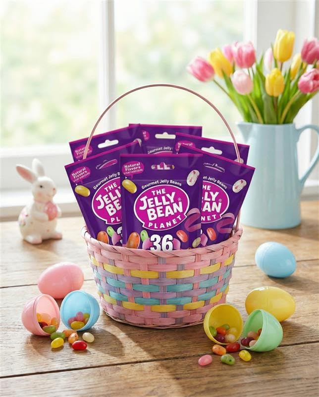 The Jelly Bean Planet gluten-free and kosher labels highlight dietary options.