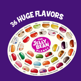 The Jelly Bean Planet product badge signals gluten-free and gelatin-free attributes for mindful snacking.