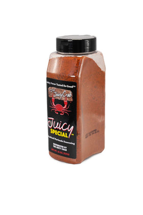 The Juicy Crab Juicy Special Cajun Seafood Marinade bottle back—rich seasoning for boils.