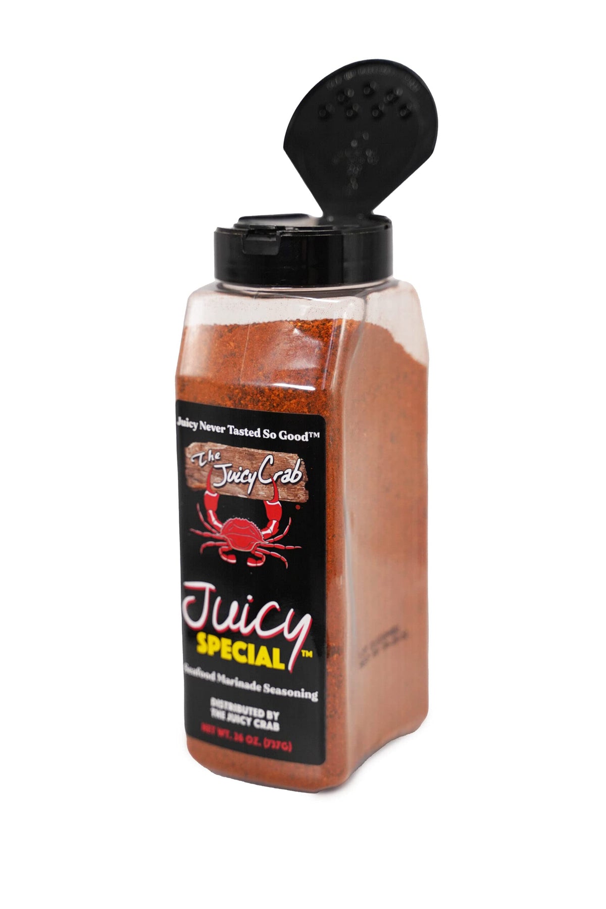 The Juicy Crab Juicy Special Cajun Seafood Marinade label closeup—authentic spice blend.
