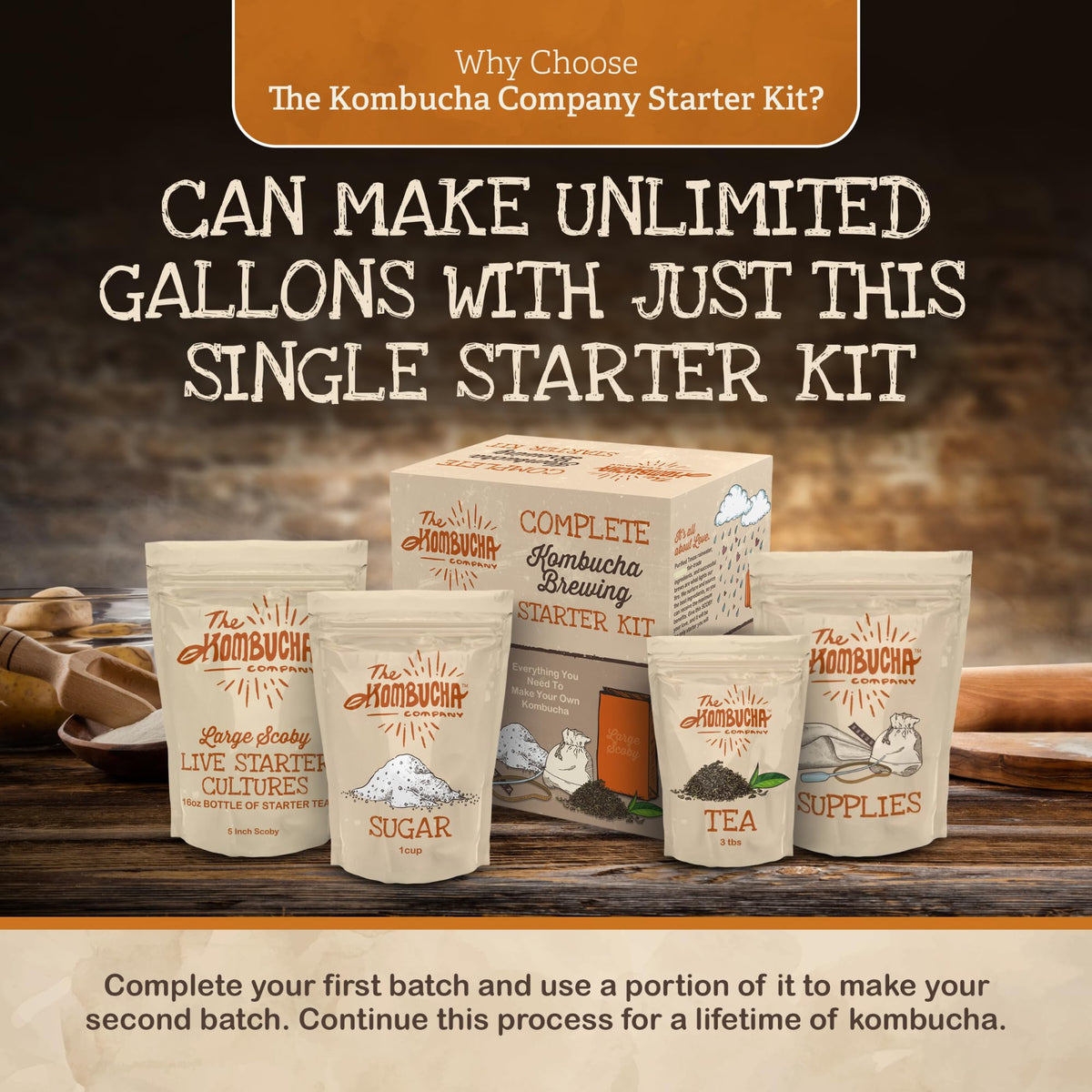 The Kombucha Company brewing jar with cloth cover enables safe fermentation.