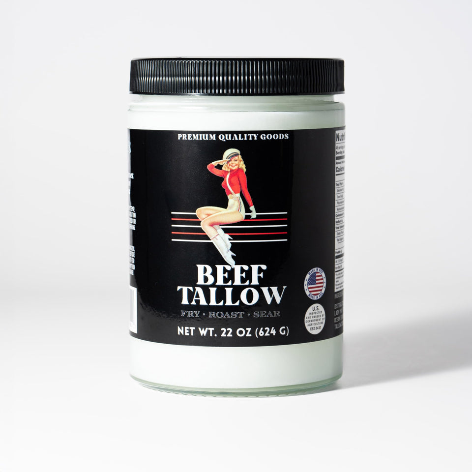 The Lady May beef tallow poured for crisp sautéed vegetables.
