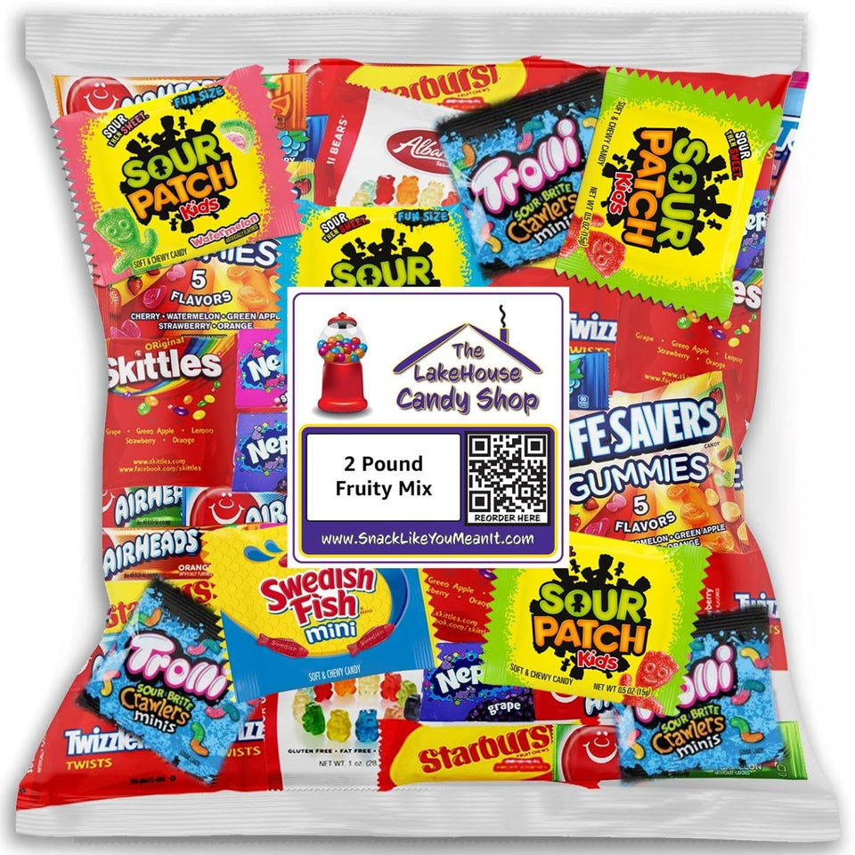 The LakeHouse assorted candy variety pack, 2 lb, colorful display ideal for parties.