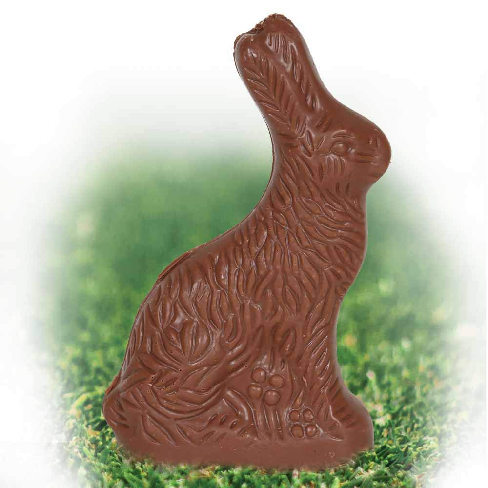 Madelaine Premium Milk Chocolate Bunny close-up reveals smooth texture and glossy finish.