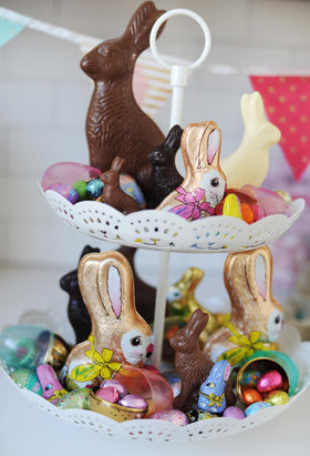 The bunny’s vibrant green foil adds festive appeal to Easter gift displays.